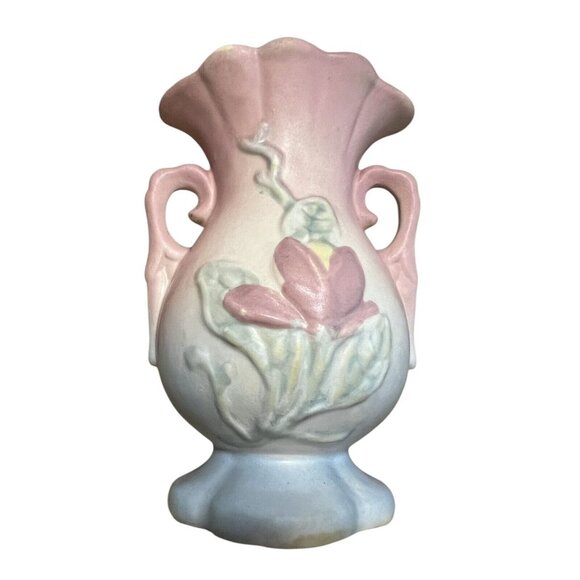Vintage Hull Art Pottery Magnolia Vase USA Pottery Open Handle USA-13 5”Tall - Picture 2 of 5